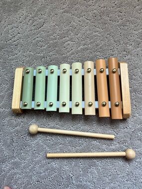 Pastel Wooden Xylophone Toy in Mint, Cream & Tan - Kids Musical Learning Toy